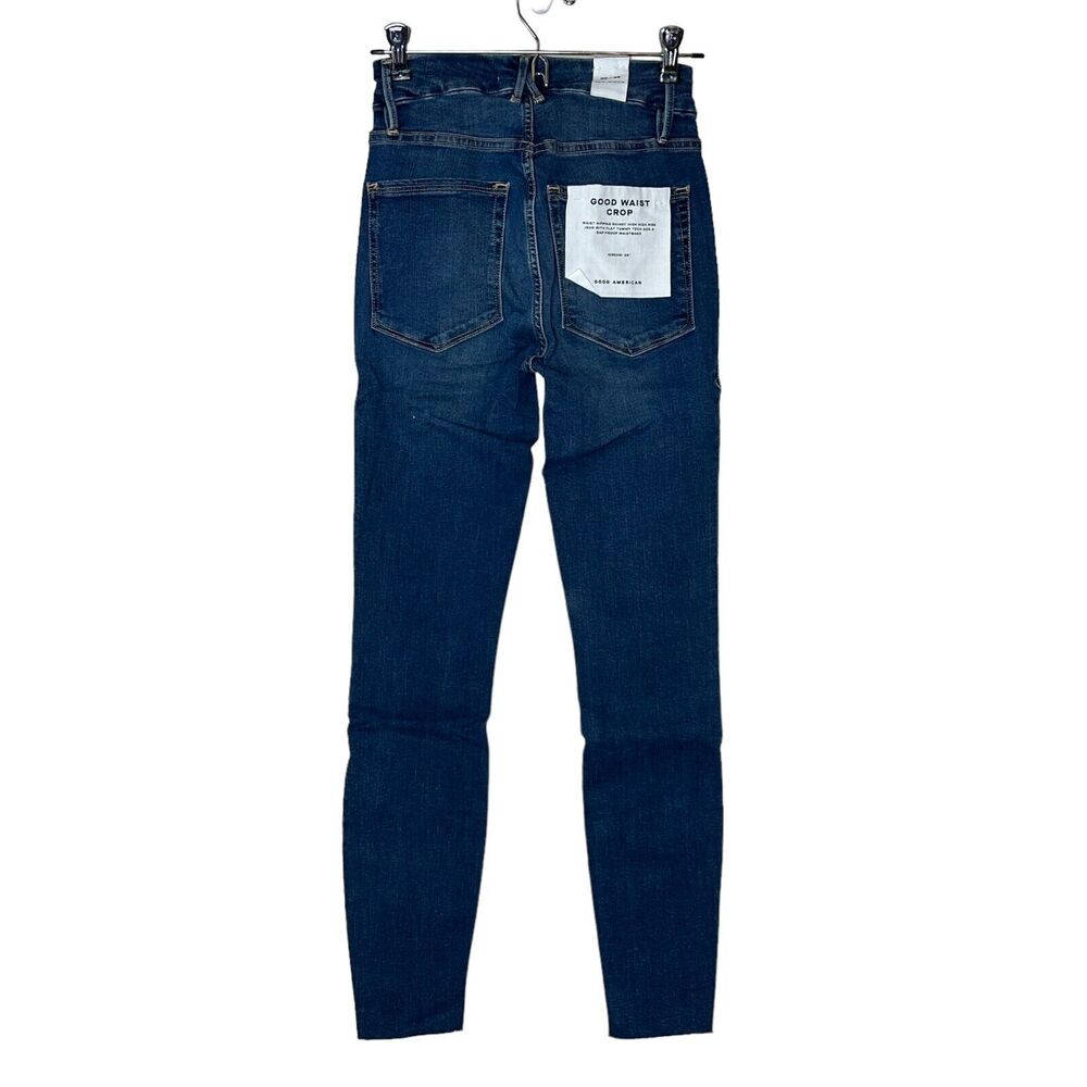 Good American Good Waist Crop Raw Hem Hi-Rise Jeans Skinny Blue331 00/24 NWT - Picture 3 of 10